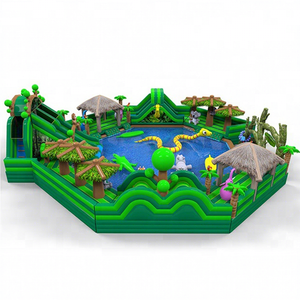 <span class=keywords><strong>Parque</strong></span> Acuático Inflable Gigante con Tobogán y Piscina, Diseño de <span class=keywords><strong>Animales</strong></span> Salvajes Verdes, para Niños - Product Image 1