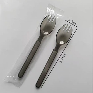 Disposable Long Handle Thickened Plastic <b>Knife</b> <b>Fork</b> <b>Spoon</b> <b>Set</b> For Takeout Dessert Milk Tea Party Use Grey Color - Product Image 3