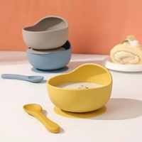 Ensemble d'alimentation pour bébé en silicone de qualité alimentaire sans BPA et non toxique, cuillère, fourchette, bol à ventouse portable au design mignon pour enfants