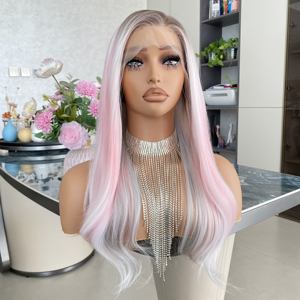 Perruque synthétique frontale rose argenté transparente résistante à la chaleur, lisse et ondulée, aspect naturel, cheveux tendance pour mariage - Product Image 5