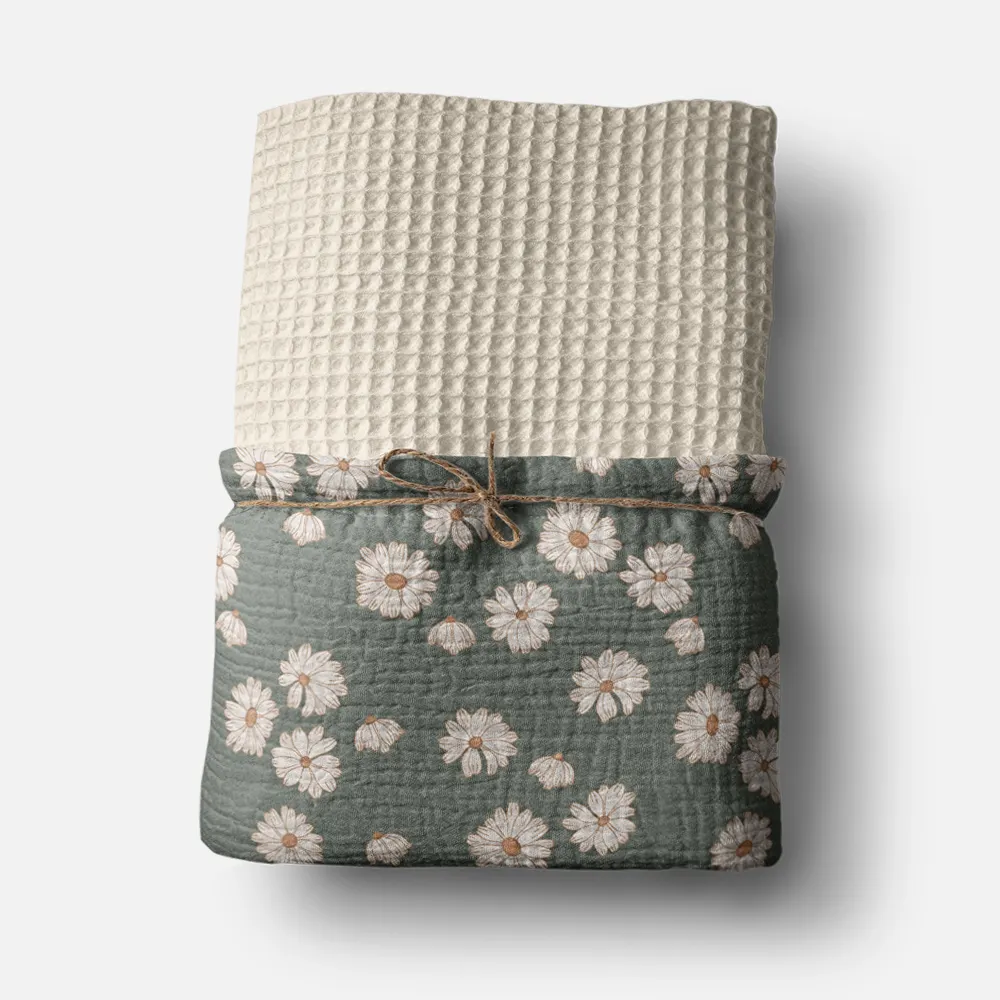 Bellissimo fiore della margherita della boemia personalizzato stampato in digitale su tessuto di mussola coperta per bambini in tessuto di cotone a nido d'ape