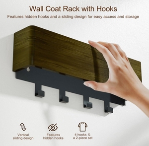 Thiết Kế Hiện Đại Rắn Gỗ Veneer Bảng Điều Chỉnh Áo Giá Treo Tường Gỗ Sồi Ẩn Móc Cho Phòng Tắm & Nhà Bếp Sử Dụng Cho Phòng Khách - Product Image 5