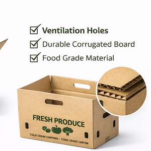 Cajas de Cartón Corrugado para Envasado de Productos Frescos, Cartón Ventilado para Envío de Alimentos con Orificios para Asas, Impresión de Tamaño Personalizado - Product Image 2