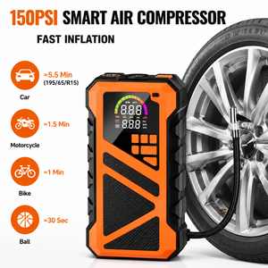 Portable Jump Starter Tire Inflator 150PSI 12V <b>Car</b> Battery Booster with LCD Display LED Light Power Bank Air Compressor OEM ODM - Product Image 3