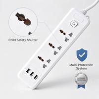 Multiprise personnalisée à 3 voies avec 4 prises, interrupteurs indépendants, charge USB 3 ports, en PP ignifuge