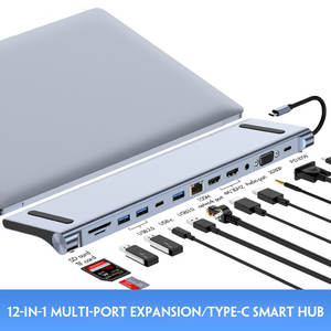12 en 1 Type-C <span class=keywords><strong>Adaptateur</strong></span> HUB USB 3.0 <span class=keywords><strong>Double</strong></span> <span class=keywords><strong>HDMI</strong></span> 4K Compatible Station D'accueil avec Rj45 <span class=keywords><strong>VGA</strong></span> Audio SD TF PD 100W en Stock - Product Image 2