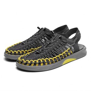 Sandales d'été pour hommes, chaussures de plage antidérapantes en caoutchouc, mode décontractée, sandales en cuir noir, rouge et blanc pour hommes - Product Image 2