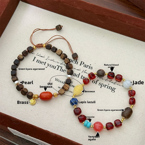 <span class=keywords><strong>Bracelet</strong></span> Exquis Vintage en Ambre Sanguin Naturel et Bois d'Agar Vert pour Femme, Bijou Culturel Perlé de <span class=keywords><strong>Jade</strong></span> et de Perles, Ornement de Main - Product Image 2