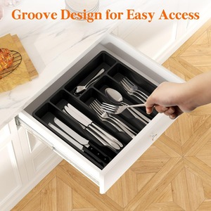 Plateau à ustensiles <span class=keywords><strong>couvert</strong></span> <span class=keywords><strong>Tiroir</strong></span> de cuisine Boîte de rangement à 6 compartiments Papeterie en plastique Vaisselle Organisateur de comptoir avec couvercle - Product Image 2