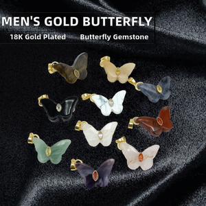 Pendentif Breloque Papillon en Pierre Précieuse Plaqué Or 18K avec Zircon, Bijou pour Cadeau, Fête, Mariage FLY - Product Image 2