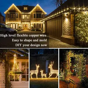 12M 100 LED Christmas Lighting Outdoor Weatherproof Copper Wire 8 Modes Solar String Lights For Christmas Garden Terrace
