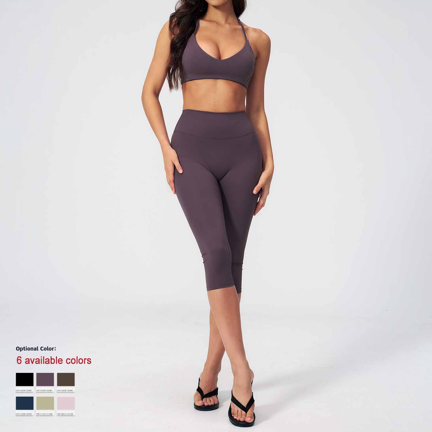 Yoga Wear Hanging Neck Adjustable Strap Sports Bras Gym High Waist Calf-Length Pants Sports Bra Set