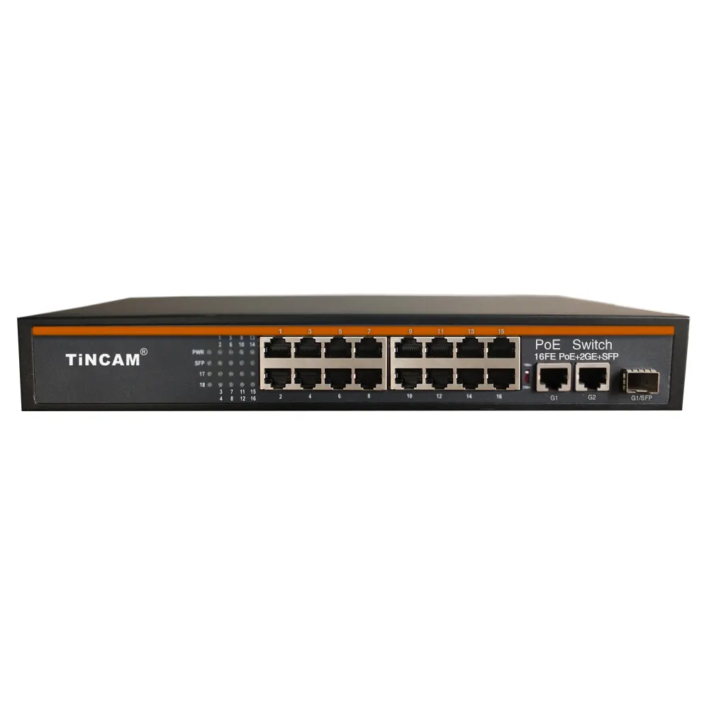 TINCAM 10/100M single port power 15.4w 250m CCTV Network Ethernet 16 port poe switch gigabit uplink ethernet switch