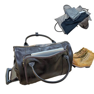 Vêtement de grande capacité Sac polochon <span class=keywords><strong>Vintage</strong></span> en cuir de vachette véritable <span class=keywords><strong>Trolley</strong></span> Suit Weekender Voyage Sac pliable pour hommes - Product Image 1