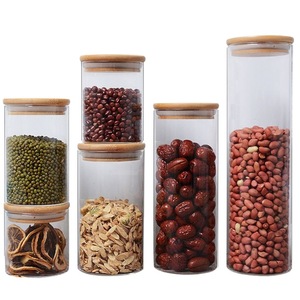 High Borosilicate Glass Airtight <b>Storage</b> Jars With Wooden Lids Cylinder Shape For Kitchen Food Tea Pasta Spices - Product Image 5