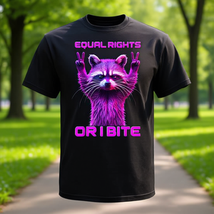 Camiseta Feminist Raccoon Equal Rights Or I Bite de manga corta con cuello redondo, unisex, para adultos, con impresión digital, promocional - Product Image 3