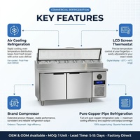 Table de préparation réfrigérée commerciale en acier inoxydable sur mesure OEM pour sandwichs et salades, avec contrôle numérique de la température et dégivrage automatique