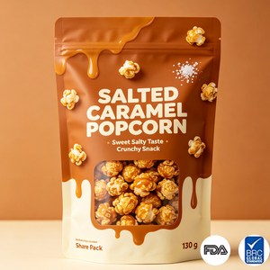 Bolsas con Cierre Hermético Personalizadas, Bolsa Vertical a Prueba de Humedad con Ventana para <span class=keywords><strong>Palomitas</strong></span> de <span class=keywords><strong>Caramelo</strong></span> <span class=keywords><strong>Salado</strong></span>, Impresión Personalizada al por Mayor - Product Image 1