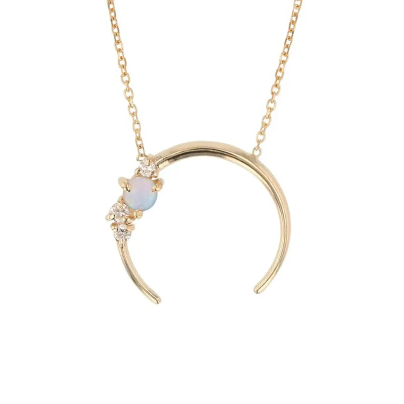 Gemnel women fashion jewelry moon charm 925 silver opal horn necklaces