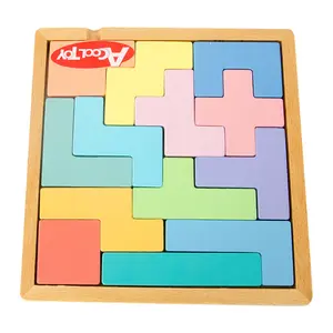 Wooden Tangram Puzzle Jigsaw Brain Teasers Toy Wood Puzzles Intelligence Educational Toys for Toddlers Kid 10 Plastic Color Box