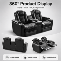 Canapé de cinéma de luxe 2 places avec fauteuils inclinables, en cuir, porte-gobelets, console centrale, électrique, pour home cinéma