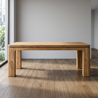 Table à manger rectangulaire contemporaine en teck massif, écologique, avec plateau superposé encastré, pieds carrés, 10 places, pour la maison ou l'hôtel