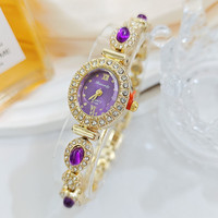 Montre à quartz pour femme NYY Luxury Girl Gift, incrustée de zircon, entièrement sertie de pierres précieuses colorées, alliage de quartz