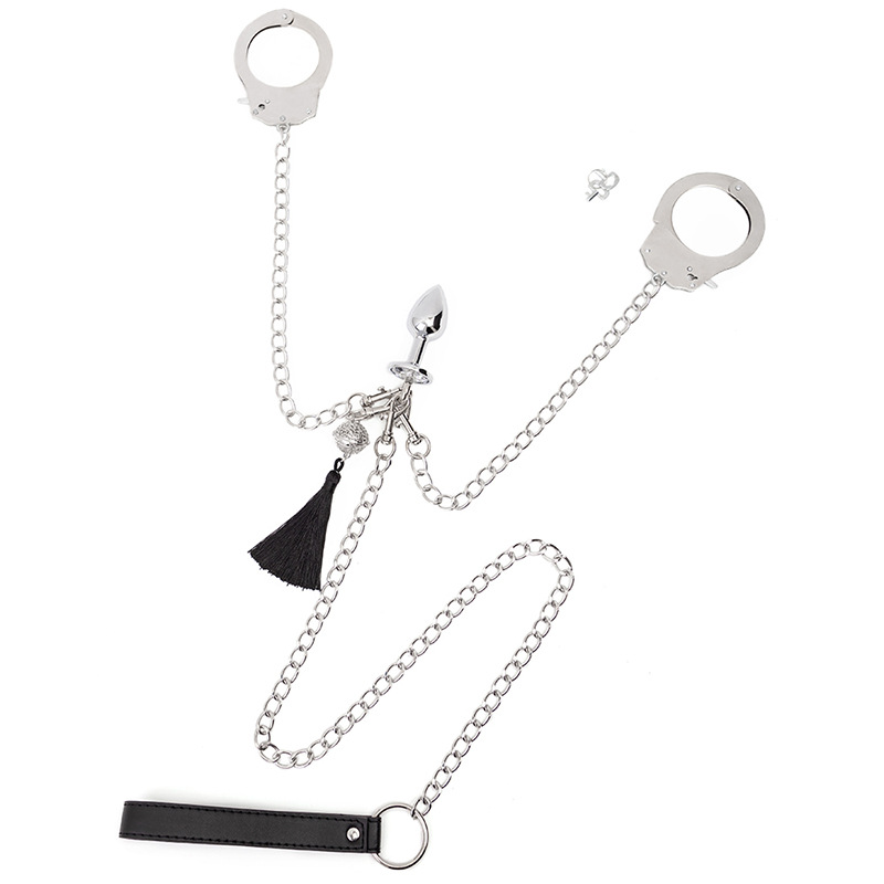 Fringed anal plug handcuffs set
