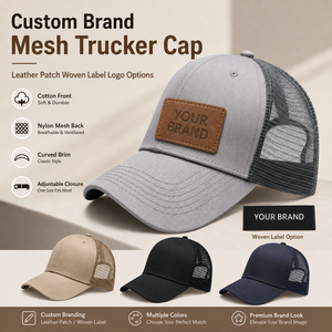 Casquette de baseball personnalisée en coton avec empiècement en nylon et <span class=keywords><strong>patch</strong></span> en cuir, étiquette tissée, broderie – Fournisseur en gros - Product Image 1