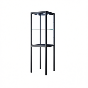Vitrina de Metal Negra para Museo, 60x60x200cm, con Iluminación LED y Estante de Vidrio para Exhibiciones de Sobremesa - Product Image 1