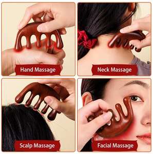 Logo personalizzato testa massaggio in legno Gua Sha cuoio capelluto pettine sandalo largo dente Guasha raschiatura testa faccia pettine per massaggio del cuoio capelluto - Product Image 2