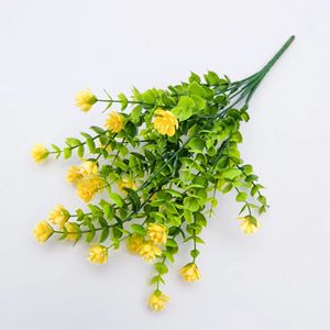 ดอกไม้ประดิษฐ์ ดอกคาเมลเลีย ยูคาลิปตัส ขนาด 36 ซม. พลาสติกสีเหลือง ของตกแต่งบ้าน อุปกรณ์ประกอบฉากงานแต่งงาน สมจริงสูง - Product Image 1