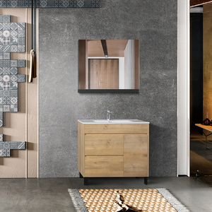 Mueble de Baño Independiente con Acabado en Película de PVC, Espejo y Gabinete con Patas, Mueble de Baño Moderno - Product Image 3