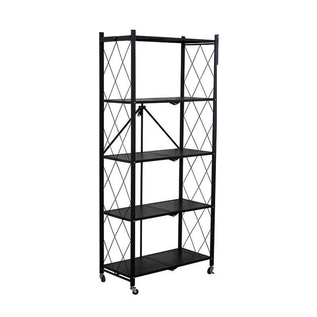 Factory Price Folding Storage Rack Using 3/4/5 Layers Wheels in Black White Steel for Kitchen
