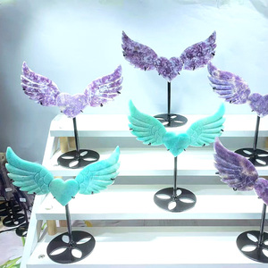 Nouveau design de quartz rose naturel aile coeur support sculpté à la main pierre de guérison quartz clair ailes d'ange sculpture pour bricolage artisanat - Product Image 1