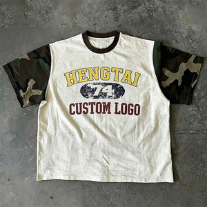 T-shirts tricotés personnalisés de haute qualité pour hommes, style streetwear, vintage, coupe ample, t-shirt camouflage épais, t-shirt court d'été pour hommes - Product Image 2