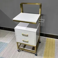 Chariot de beauté mobile professionnel chariot à main en MDF blanc or en métal inoxydable style meubles de salon chariot