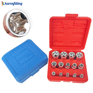 Jeu de 14 embouts Torx E en acier au chrome-vanadium, tailles 1/2 ", 3/8 ", 1/4 ", outils de réparation E24, jeu de douilles à main avec mallette rigide - Product Image 1