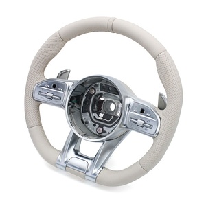Volante Deportivo de Cuero Real Blanco para <span class=keywords><strong>Mercedes</strong></span> Benz GLE53 <span class=keywords><strong>GLE</strong></span> 63 ML350 CLK500 GLS 450 GLC200 CLS550 - Product Image 1