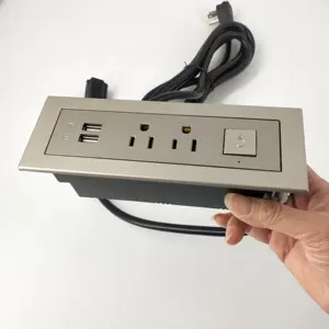 Office furniture rectangular US power outlet recessed desktop mounted cabinet table USB socket with Led lamp control switch