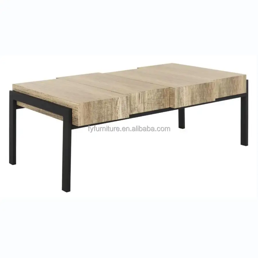 Hot Sale Massivholz Eisen Vierkant rohr Industrie Luxus Stil Bein Rustikal Finish Couch tisch für Wohnzimmer