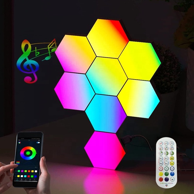 Smart APP and Remote RGB Wall Light Hexagonal Modular Gaming Light Honeycomb Shape Panels LED Lights