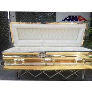 Роскошный металлический гроб ANA в американском стиле, покрытый золотом, с бархатной отделкой цвета миндаль - Product Image 2