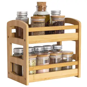 Kitchen Countertop Or Cupboard Organizer Bamboo Storage Holders 2 Tier Spice Jar Rack Organizer Drawer For Shop