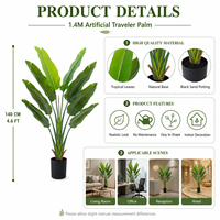 Arbre artificiel Strelitzia, toucher réel, paradis des oiseaux, haute qualité PE, 140 cm, 4,5 pieds, résistant aux UV, écologique, ignifuge, luxe