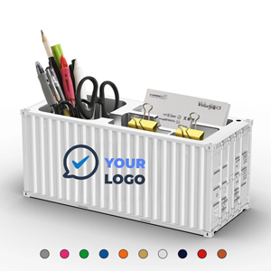 Custom LOGO <b>Desk</b> Organizer Pen <b>Pencil</b> <b>Holder</b> Business Name Cards <b>Holder</b> Shipping Container Model Storage Box with Compartments - Product Image 1