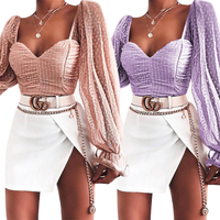 2021 di modo Dell'annata Del Manicotto Della Lanterna Camicetta Delle Donne Della Camicia Sexy Increspato Polka Dot Camicette Streetwear Maglia Crop Top