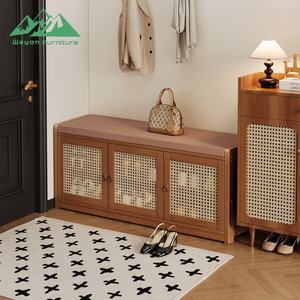 Wayon Modern Wooden Entry Shoe Cabinet with 4 Slatted Doors, Natural Finish, Space-Saving for <strong>Hallway</strong> <strong>Storage</strong> - Product Image 2