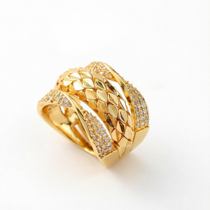 Anillo Ajustable de Aleación con Baño de Oro Estilo Bohemia y Zirconia, Diseño Texturizado Multicapa para Uso Diario y Fiestas de Boda - Product Image 1