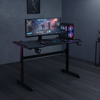 Bureau de jeu de bureau personnalisé en gros, pas cher, avec lumières LED, grand bureau long, bureau de jeu pour ordinateur PC RGB, coin avec porte-gobelet